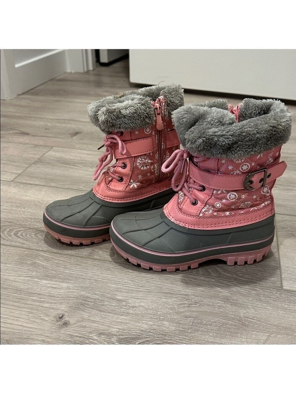 Pink and Gray Snow Boots with Fur Trim - Picture 3 of 6